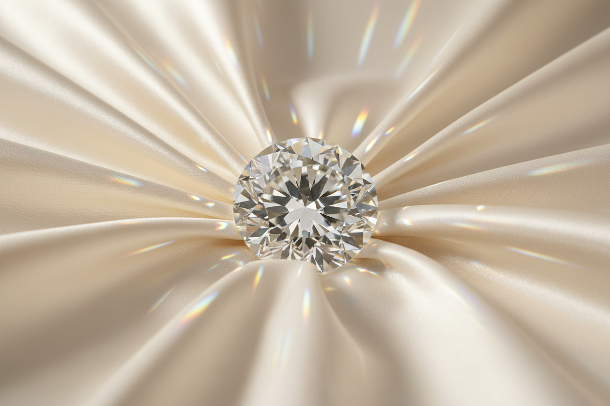 one sparkely diamond on cream satin